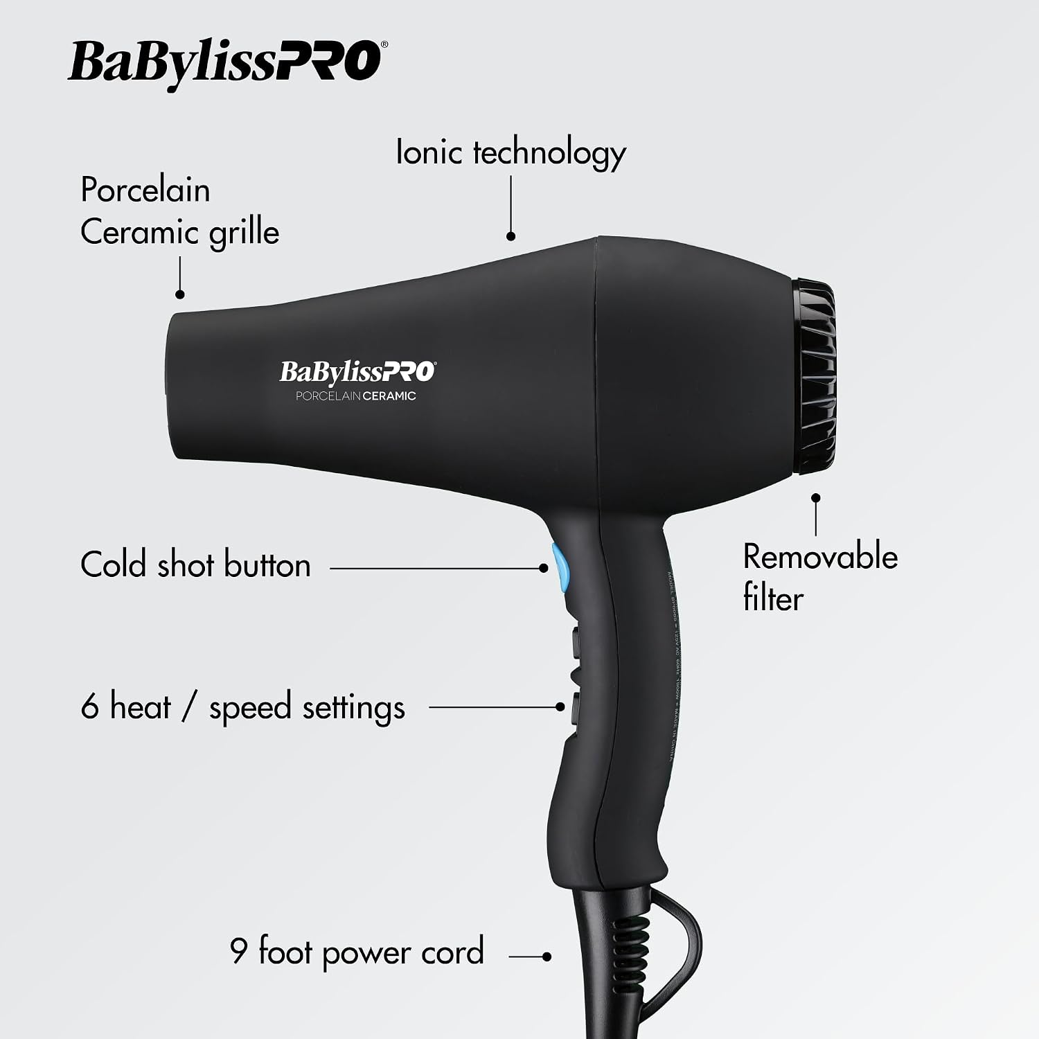 Porcelain Ceramic Carrera Professional Hair Dryer, view 8