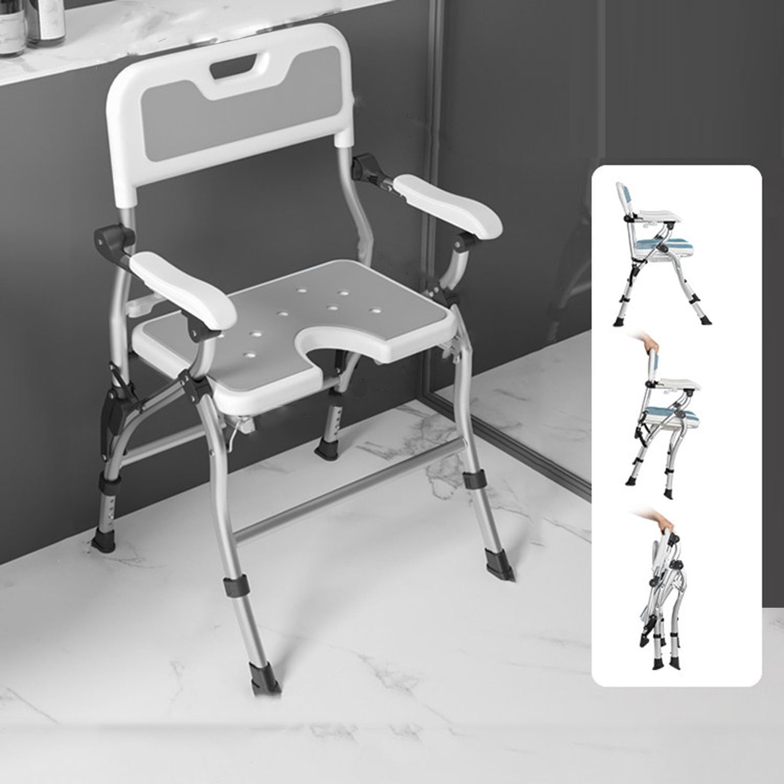 Składane krzesło kąpieli podłokietnikami oparciem, ergonomiczne krzesło prysznicowe dla osób starszych i niepełnosprawnych łazience, salonie, sypialni(Style 2)