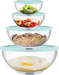 Ensemble de bols à mélanger en verre avec couvercles, ensemble de 4 bols à salade en verre avec couvercles (0,6QT, 1,1QT, 2,2QT, 4QT) bols en borosilicate pour la cuisine, la pâtisserie, la préparation, le service et le stockage, excellent cadeau