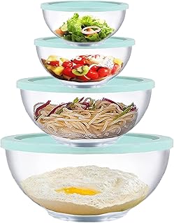 Glass Mixing Bowls with Lids Set, 8 Pieces Glass Salad Bowl Set with Lid...