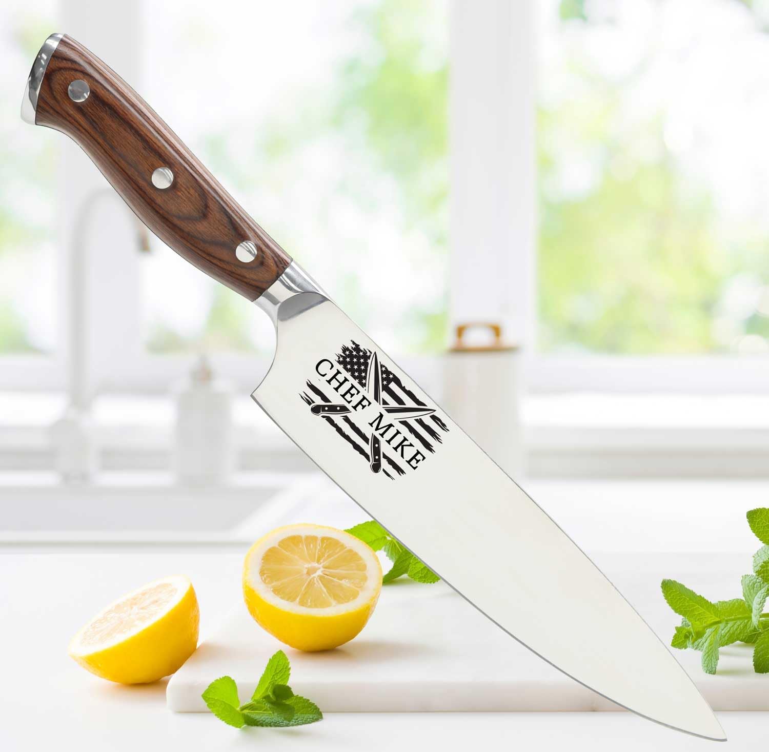 Shape28 Customizable Stainless Steel Chef's Kitchen Knife with Laser Engraved Cooking Gifts for Him Her Housewarming Gifts Kitchen Knife Gift Set