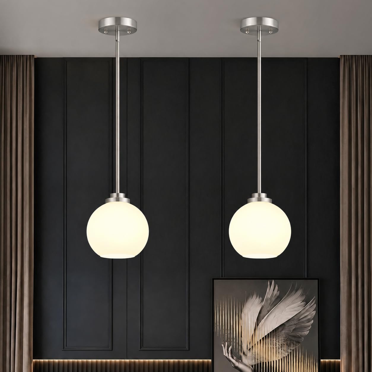 MQMQA 2 Pack Modern Globe Pendant Lights Kitchen Island Milk Glass