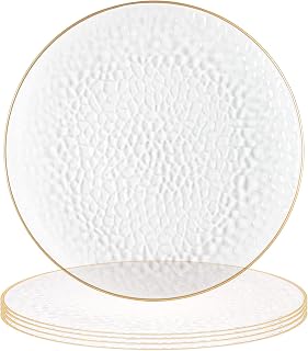 PARTY BARGAINS 13-Inch Charger Plates - 4 Pack, Hammered Clear Gold Rim, Heavy-Duty Disposable Chargers for Elegant Dining - Ideal for Weddings and Formal Events