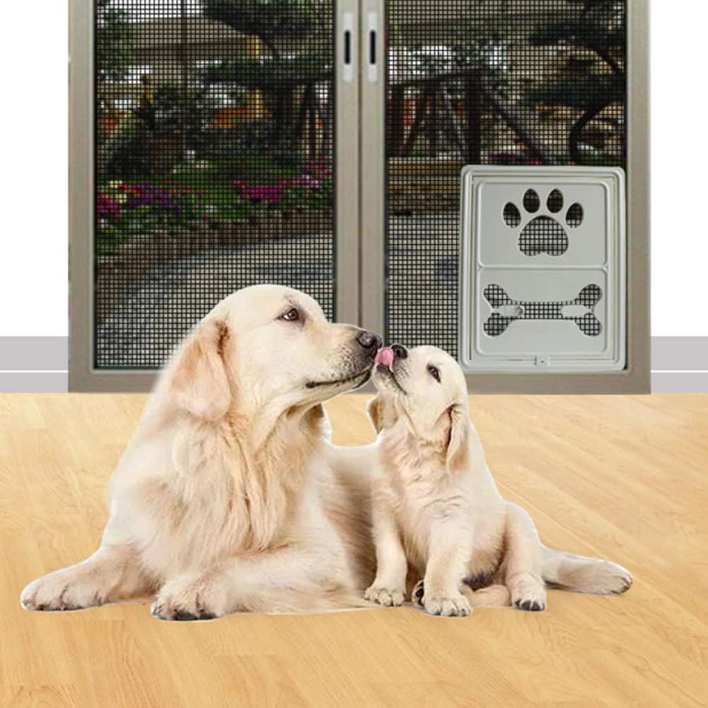 Cat Flap Large Pet Window Screen Hanging Fashion Dog Door 2-Way Lock Weatherproof Easy Installation for All Pets 45.5 x 35.5 x 2 cm, White