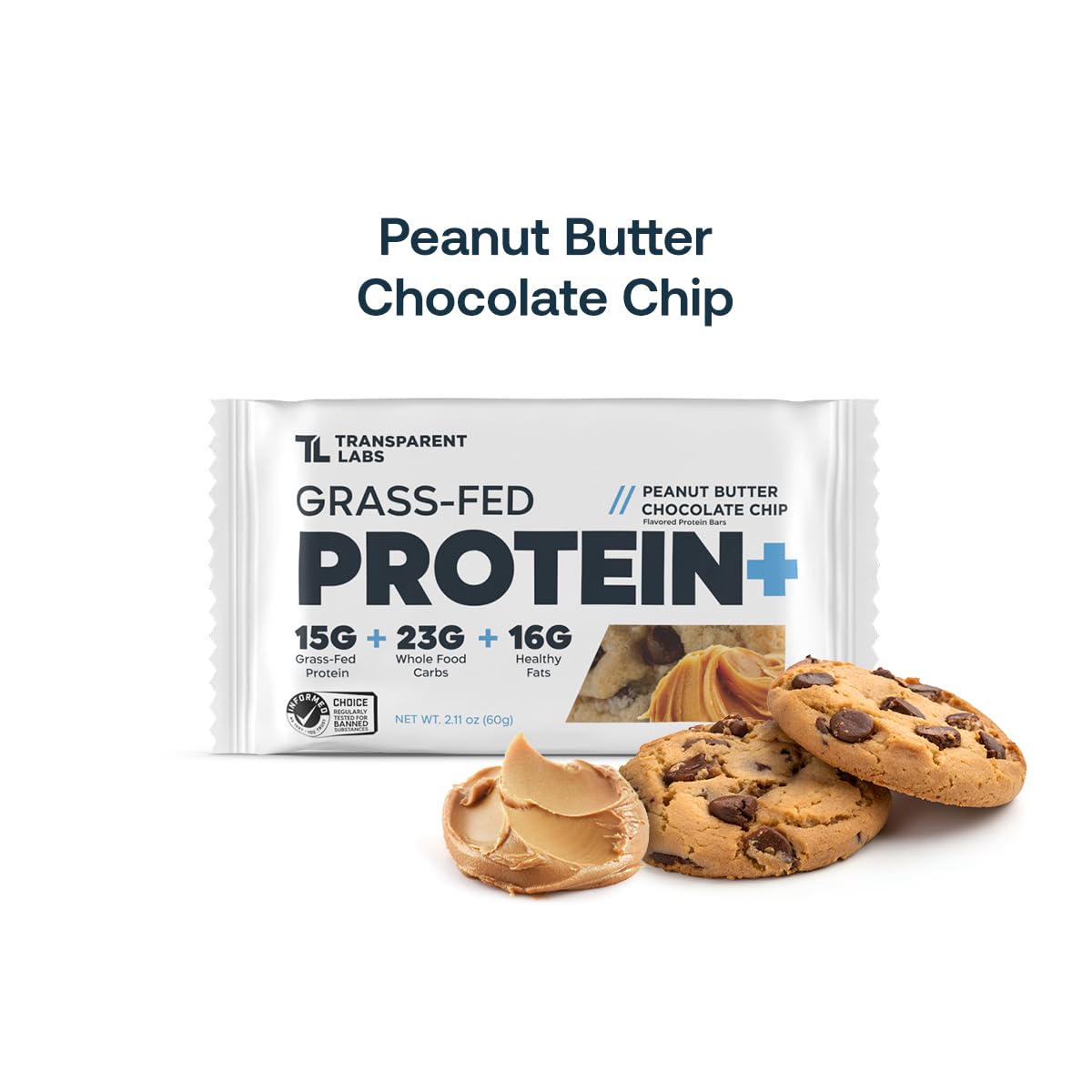 Transparent Labs Protein+ Bars - Whole-Food Protein Bars w/ 15g+ Grass-Fed Whey & Egg Whites Protein, Natural Peanut & Almond Butter, No Artificial Sweeteners - Peanut Butter Chocolate Chip, 12 Bars