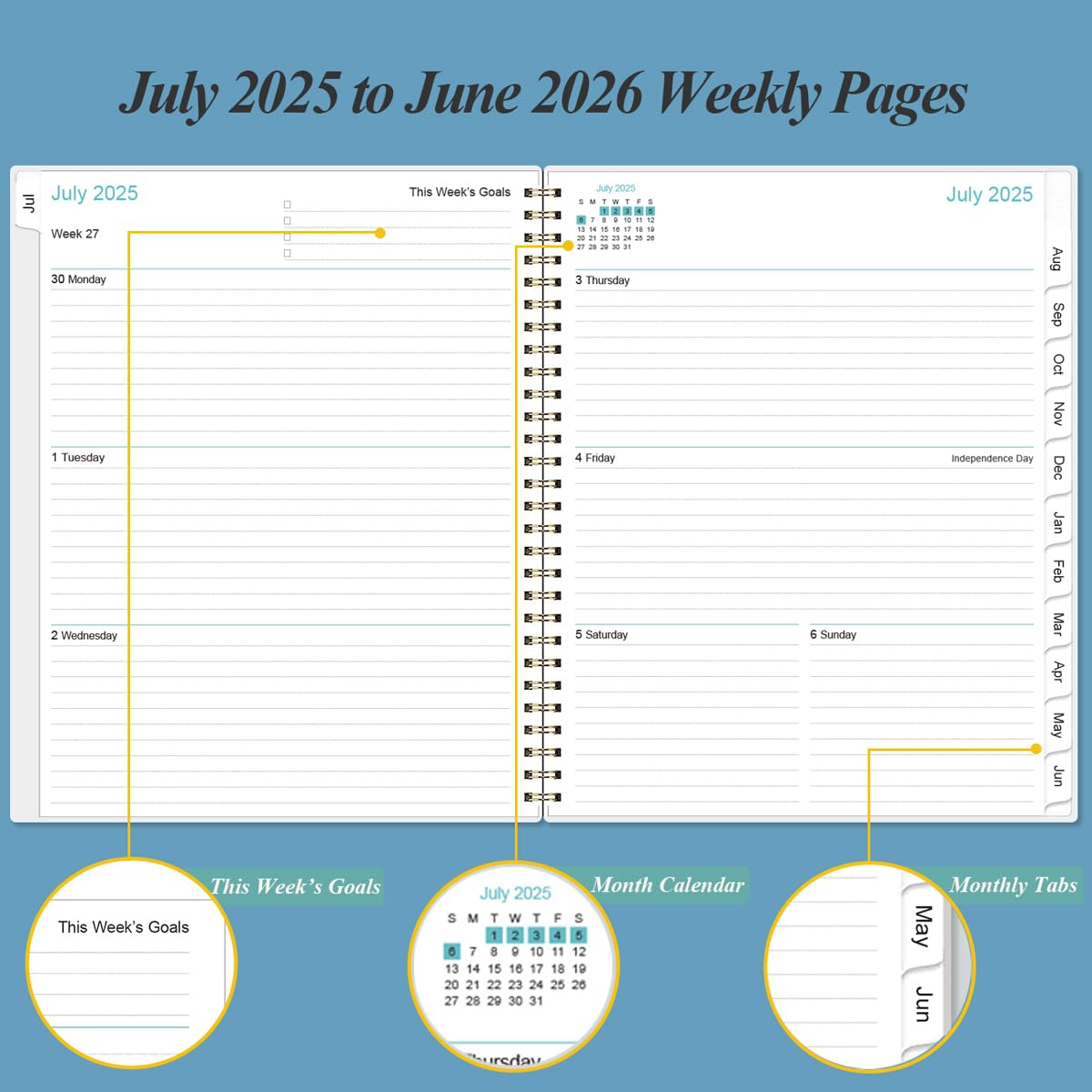 Snapklik.com : 2025-2026 Planner - Weekly & Monthly Planner Spiral