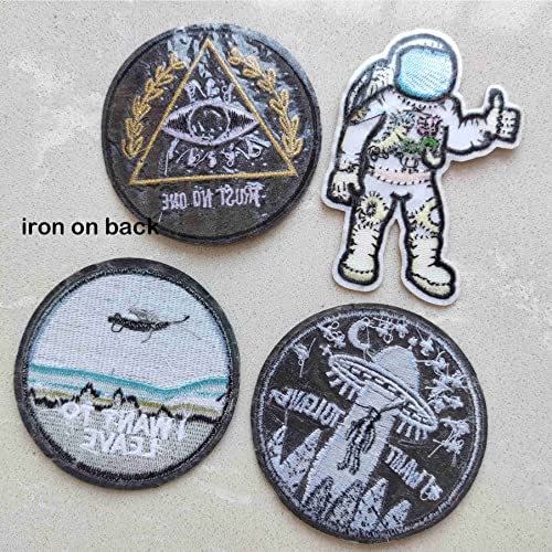 4Pcs Funny Trust No One Astronaut Ufo I Want To Leave Iron On Sew On Patch, Embroidered Patch Emblem Badge #TOP2