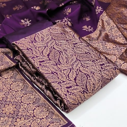 Image of Women's Banarasi Silk Unstitched Salwar Suit Dress Material with Dupatta, Unstitched Salwar Suit Set with Dupatta, Salwar Material for Women, Salwar Material for Women Unstitched