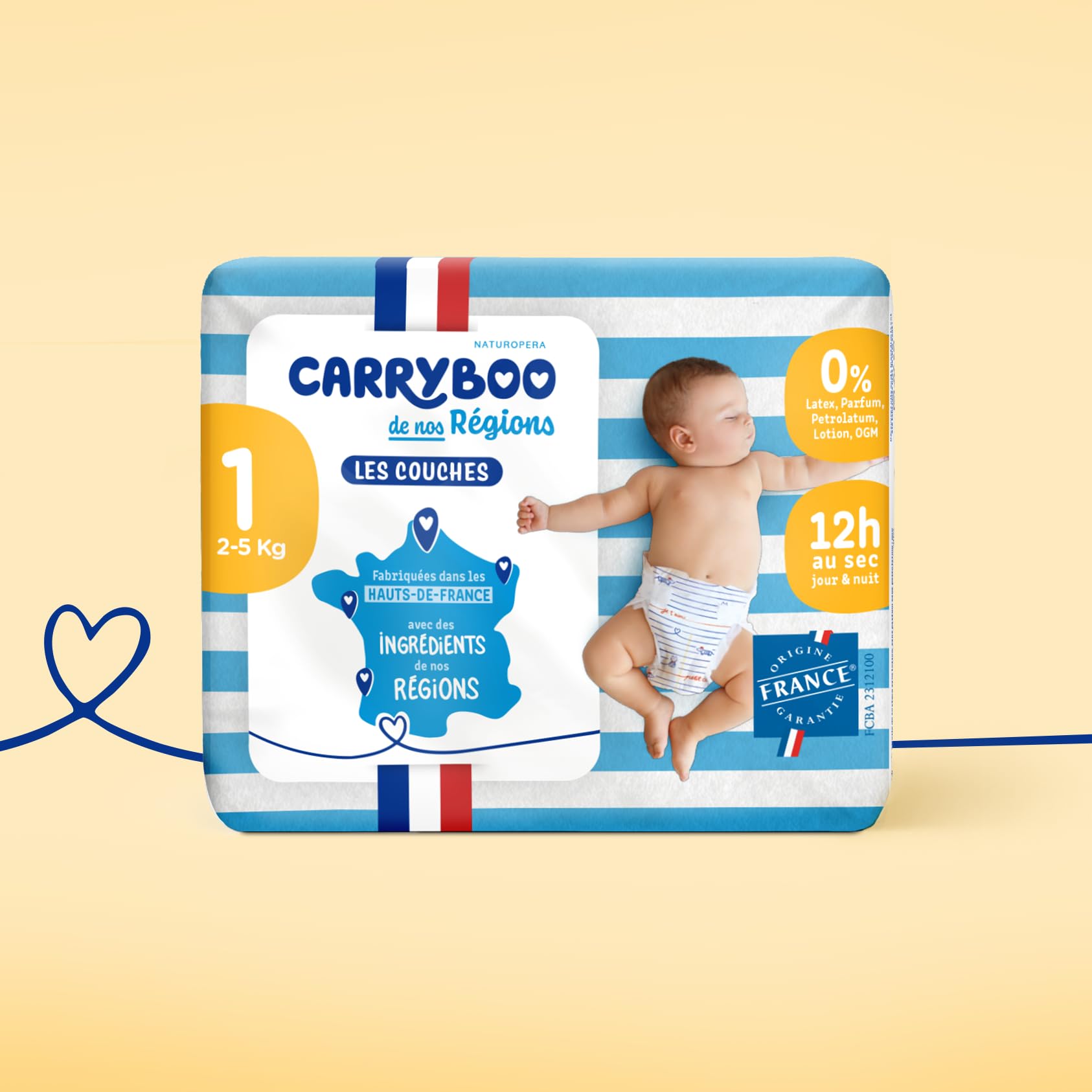 CARRYBOO - Couches Taille 1 (2-5kg) - Saines et Ultra Absorbantes - 12h Anti Fuites - Sans substances indésirables - Fabriquées en France - Pack naissance de 24 couches