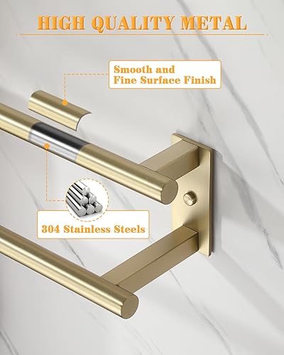 Miniatura 10 de Alise Toallero doble de baño, toallero negro mate para baño, toallero de montaje en pared, toallero de acero inoxidable SUS304 resistente, GDL7400-B