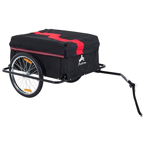 Aosom Bicycle Trailer Bike Cargo Trailer Garden Utility Cart Tool Carrier with Removable Cover, Red