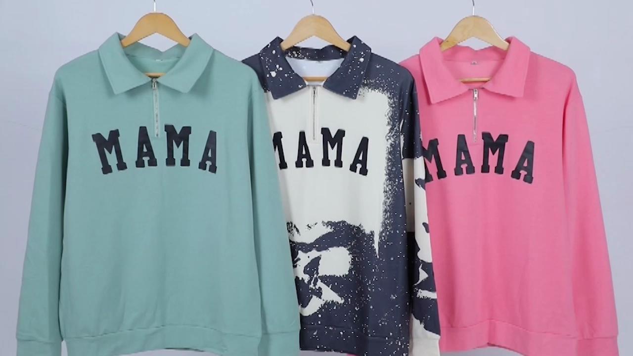 QLIPIN Mama Sweatshirt Women Mom Life Zip Up Pullover Lapel Half