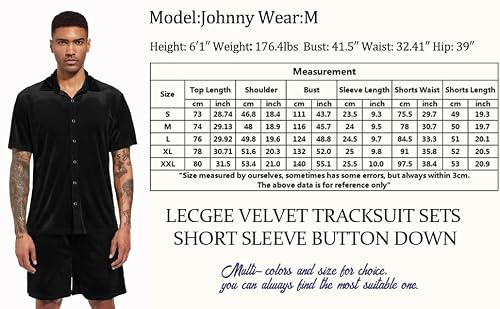 Lecgee Men Summer 2 Piece Outfits Button Down Short Sleeve Shirt Shorts Velvet Tracksuit Lounge Set(Black,Large) #TOP5