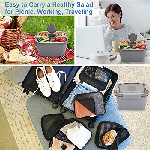 Freshmage Salad Lunch Container To Go, 52-Oz Salad Bowls With 3 Compartments, Salad Dressings Container For Salad Toppings, Snacks, Men, Women (Grey) #TOP6