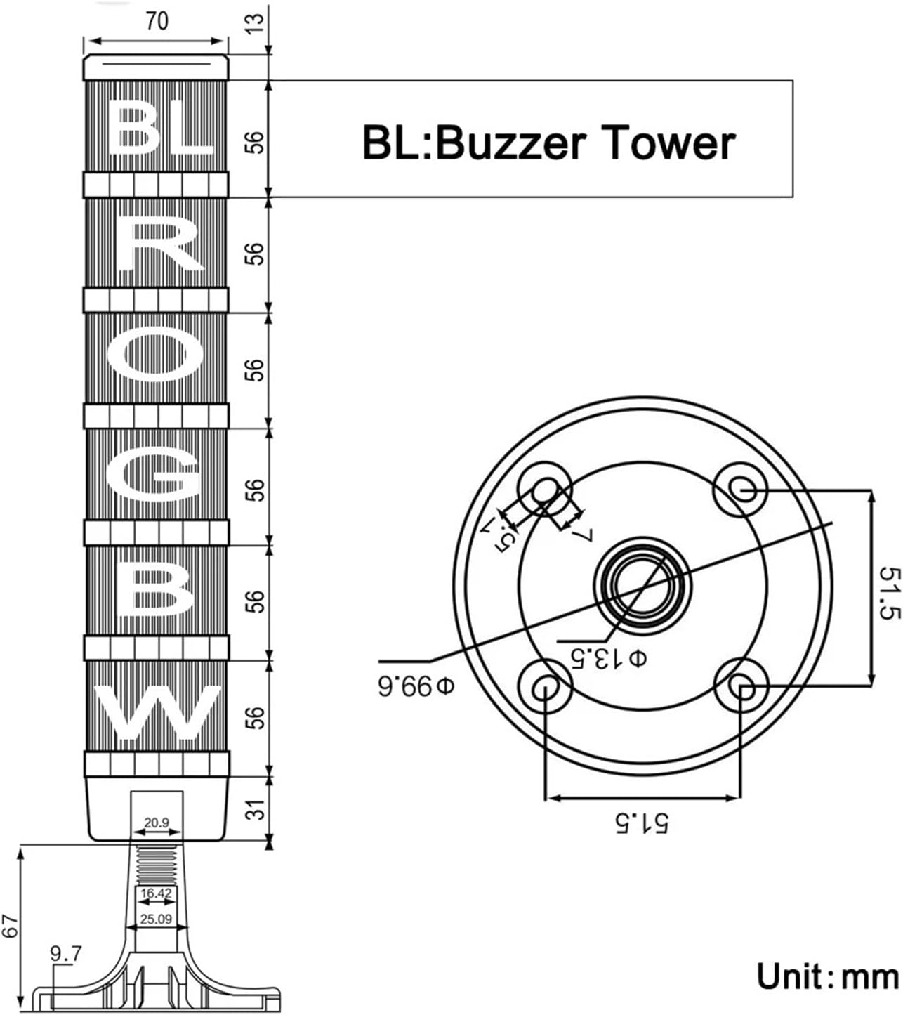 70mm Signal Alarm Caution Indicator Industrial Stack Tower Warning Light 24v220v Steady/Flash/Rotary Lamp LED for Machine Buzzer