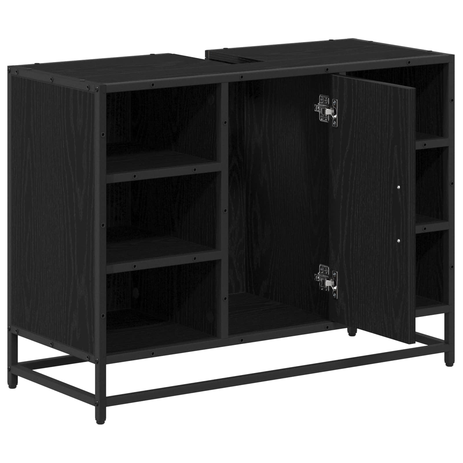 Szafka łazienkowa czarna imitacja dębu 80 x 33 x 60 cm materiał