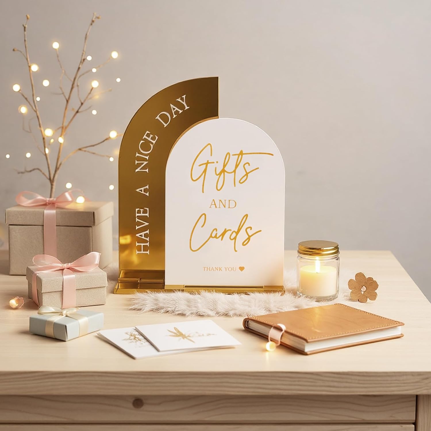 Acrylic Wedding Signs,Gold Mirror and White Combination Arch Wedding Reception Signage,In Loving Memory,Gifts and Cards,Guest Book,Favor,Wedding Ceremony and Paty Table Signs Decor (please sign our guestbook) - Image 6