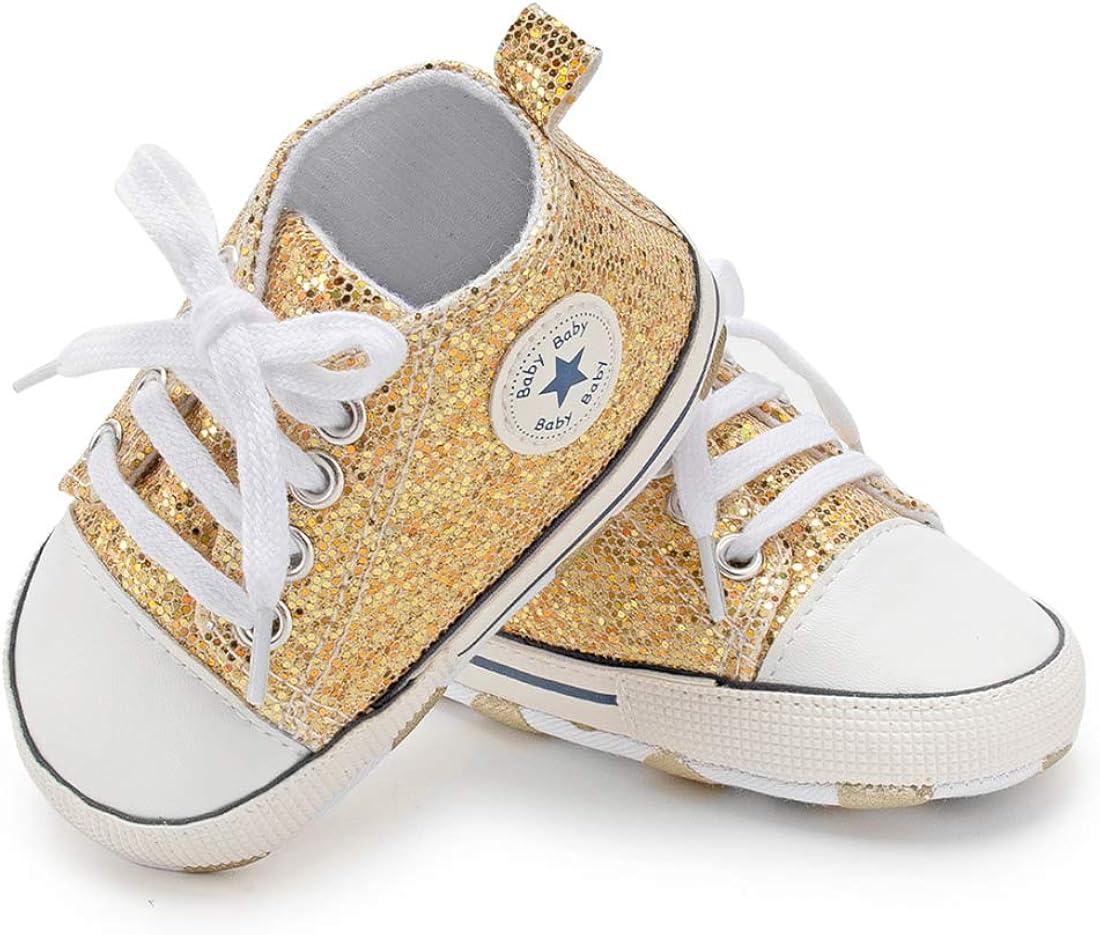  | KIDSUN Unisex Baby Boys Girls High Top Sneaker Soft Anti-Slip Sole Newborn Infant First Walkers Canvas Denim Shoes | Sneakers