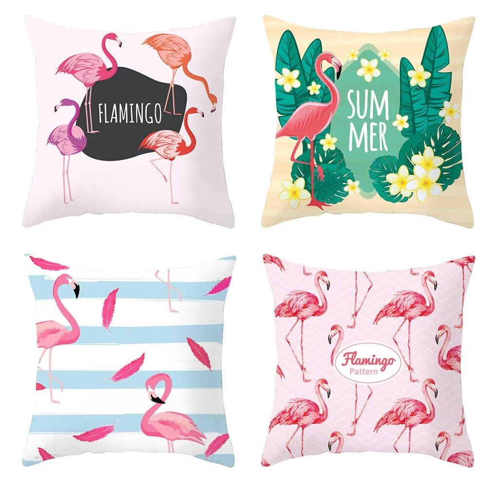Rayas de Flamenco Rosa Fundas de Cojines 60x60cm,Juego de 4 Fundas de Cojines,Impermeable Lino Doble Cara Cuadradas Decorativos Cojines para al Aire Libre Sala de Estar Sofá Decoración
