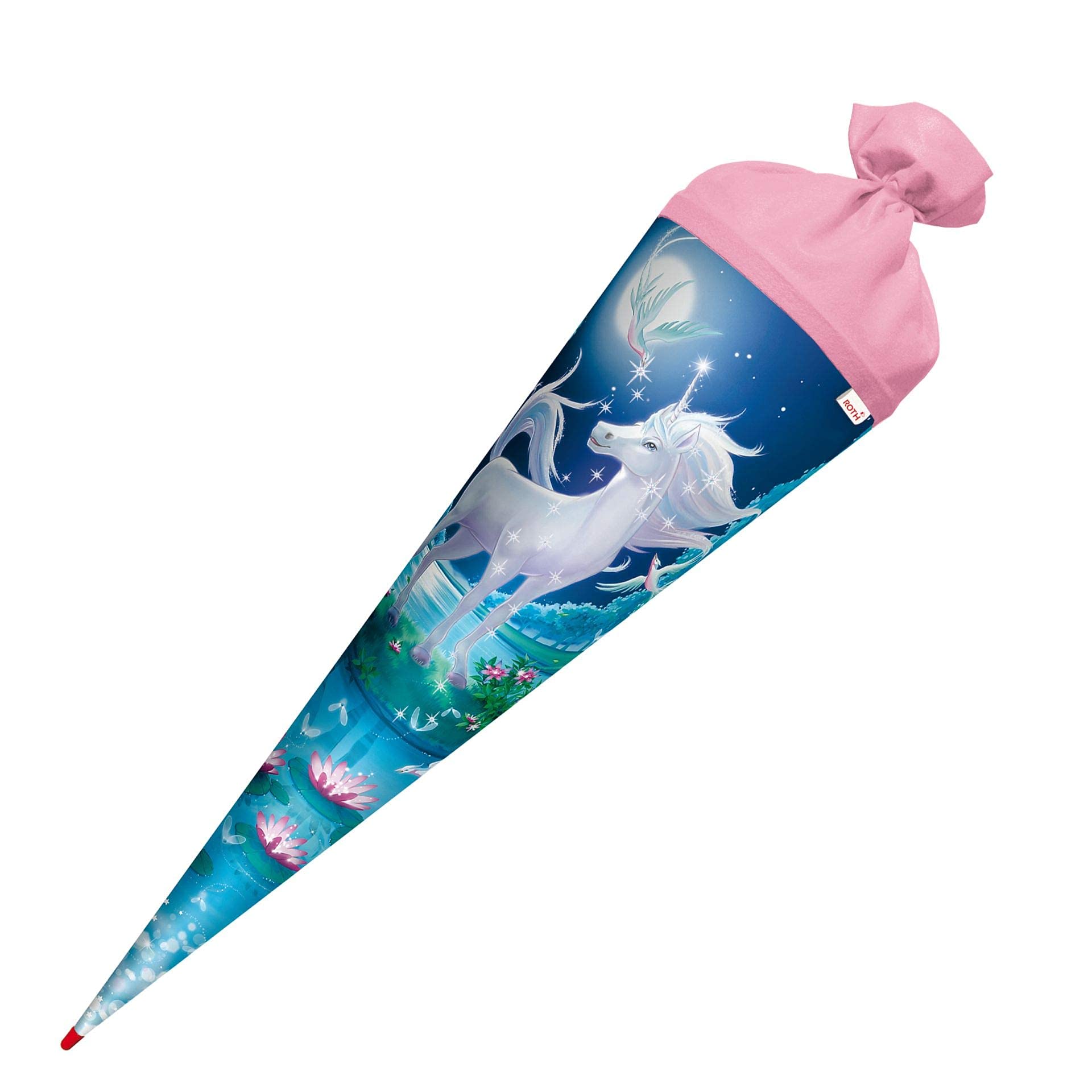 ROTH Cono scolastico grande unicorno lunare 70 cm – Glitter rosso con tappo in feltro