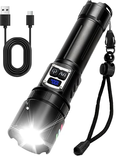 Linterna recargable 2 en 1, linterna LED de alto lúmenes con luz UV, ultra brillante, potentes linternas de mano para acampar emergencias en el hogar