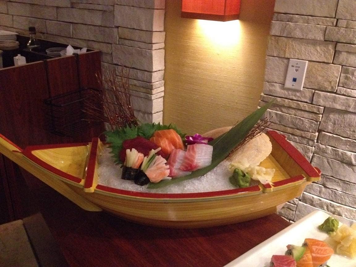 JapanBargain 4981, Japanese Sushi Boat Plastic Sashimi Sushi Serving Tray Boat Shaped Food Platter, 21-inch, Yellow