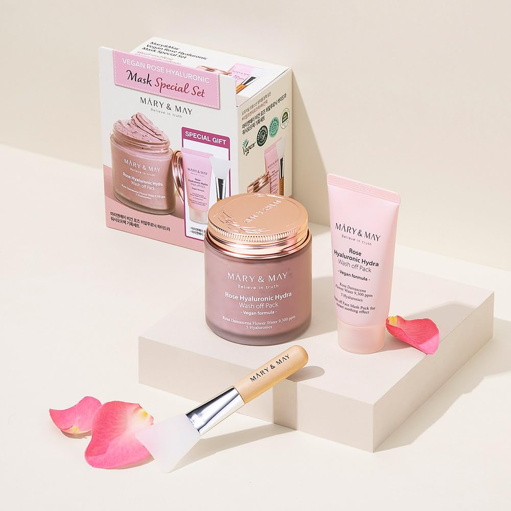 Mary&May Vegan Rose Hyaluronic Hydra wash off Mask Special Set, Cream Caly Mask for Moisturizing Pore Purifying - Image 2