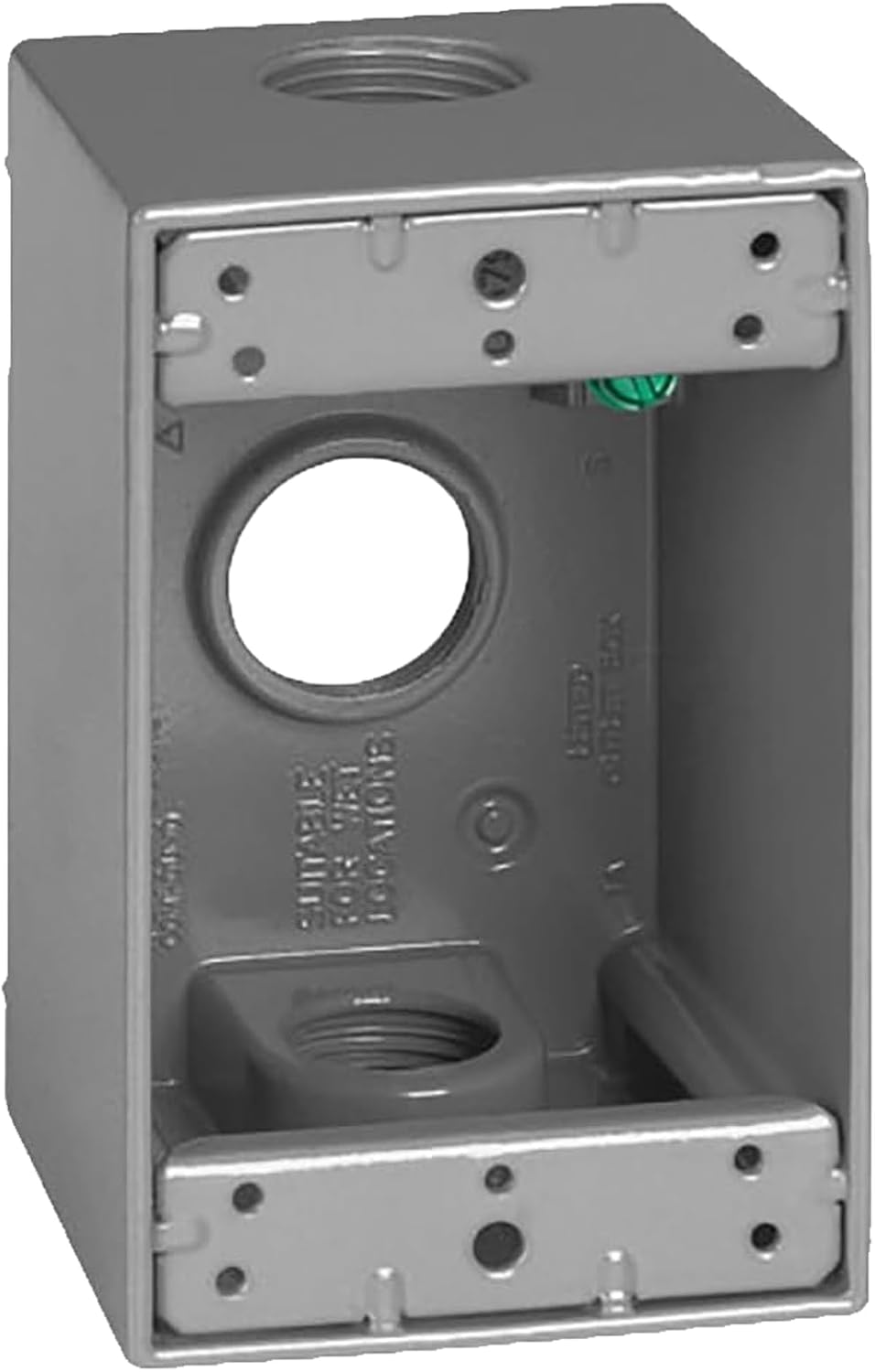 SIGMA ENGINEERED SOLUTIONS 14256 Metal Electrical Outlet Box, Weatherproof, Easy Mount Plug and Receptacle Protector, Gray, (3) 3/4-Inch Holes, 1 Gang Deep Box