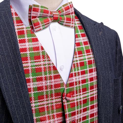 Barry. Wang Mens Christmas Vest with Snow/Snowman/Christmas Tree Red/Green Holiday Waistcoat Bowtie Set Party Halloween4