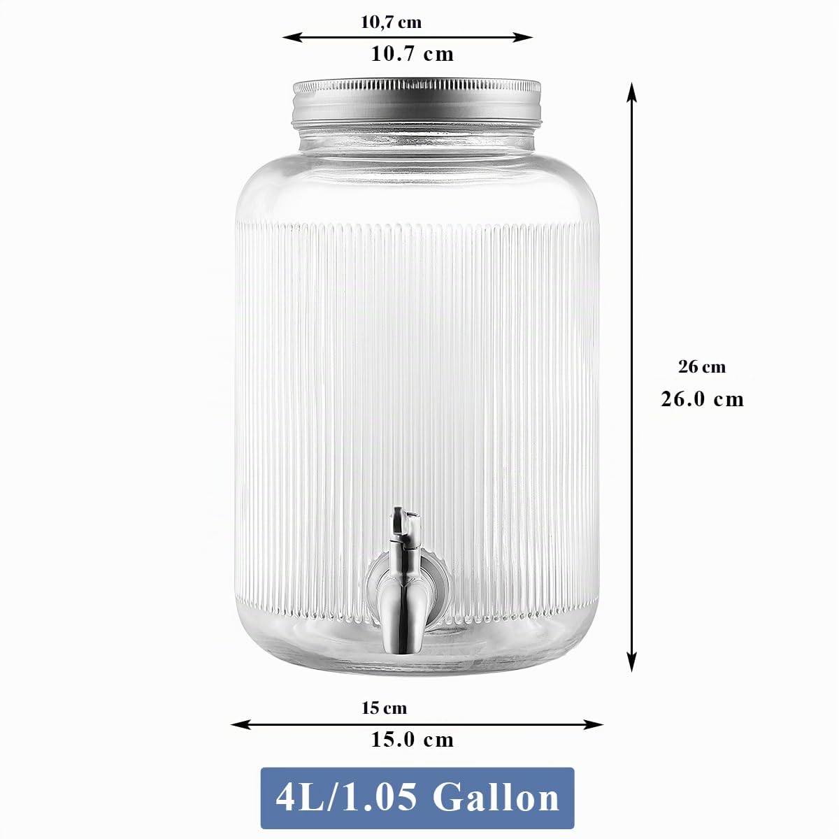 Evanda Dispensador de bebidas de vidrio con grifo de acero inoxidable a prueba de fugas, Dispensador de bebidas heladas de 4L, Dispensador de bebidas para tetera de frutas para hacer té helado