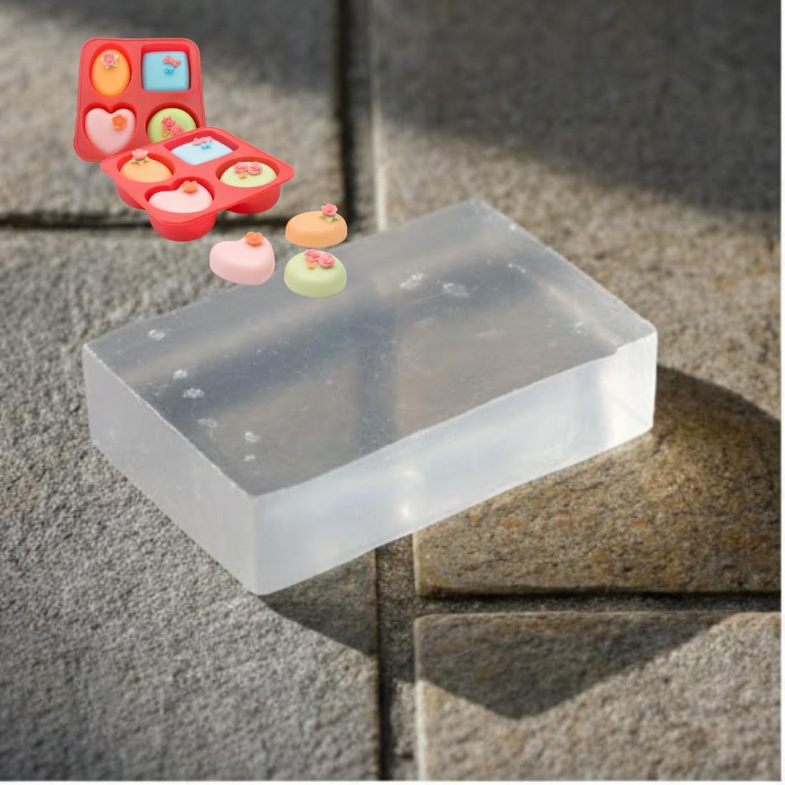 Glycerin Soap Base 500 gm Smooth Set Material with Form Ready Siliconne Soap Mould SLS Paraben Free All Skin Type