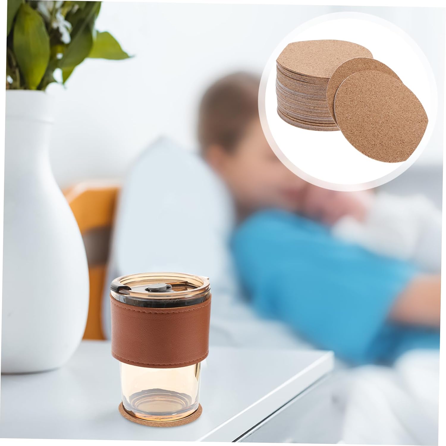 Self Adhesive Cork Coasters 50pcs 10x0.1cm for DIY