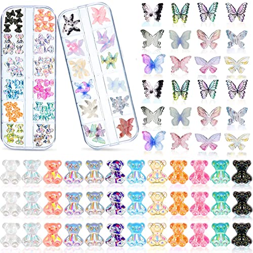 108 Pieces 3D Acrylic Butterfly Charms And Cute Bear Resin Nail Art Decorations Set, Includes 72 Pieces Crystal Bear Shaped Rhinestones And 36 Pieces Acrylic Butterfly Nail Charms For Diy Nail Art… #TOP18