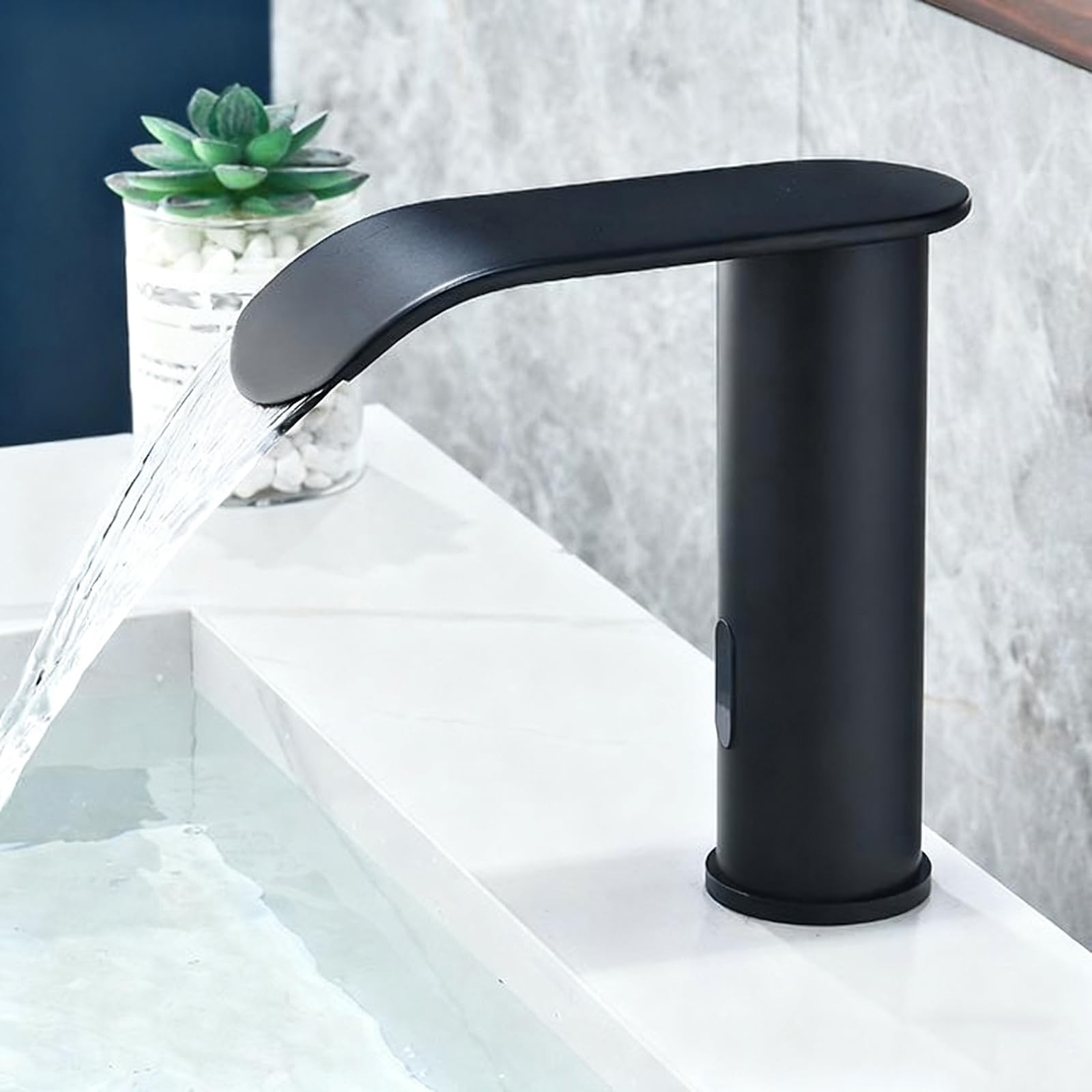 ZYCHSJXA Bathroom Waterfall Mixer Tap Touchless Sensor Battery Hot and Cold Water Infrared Faucet,Black