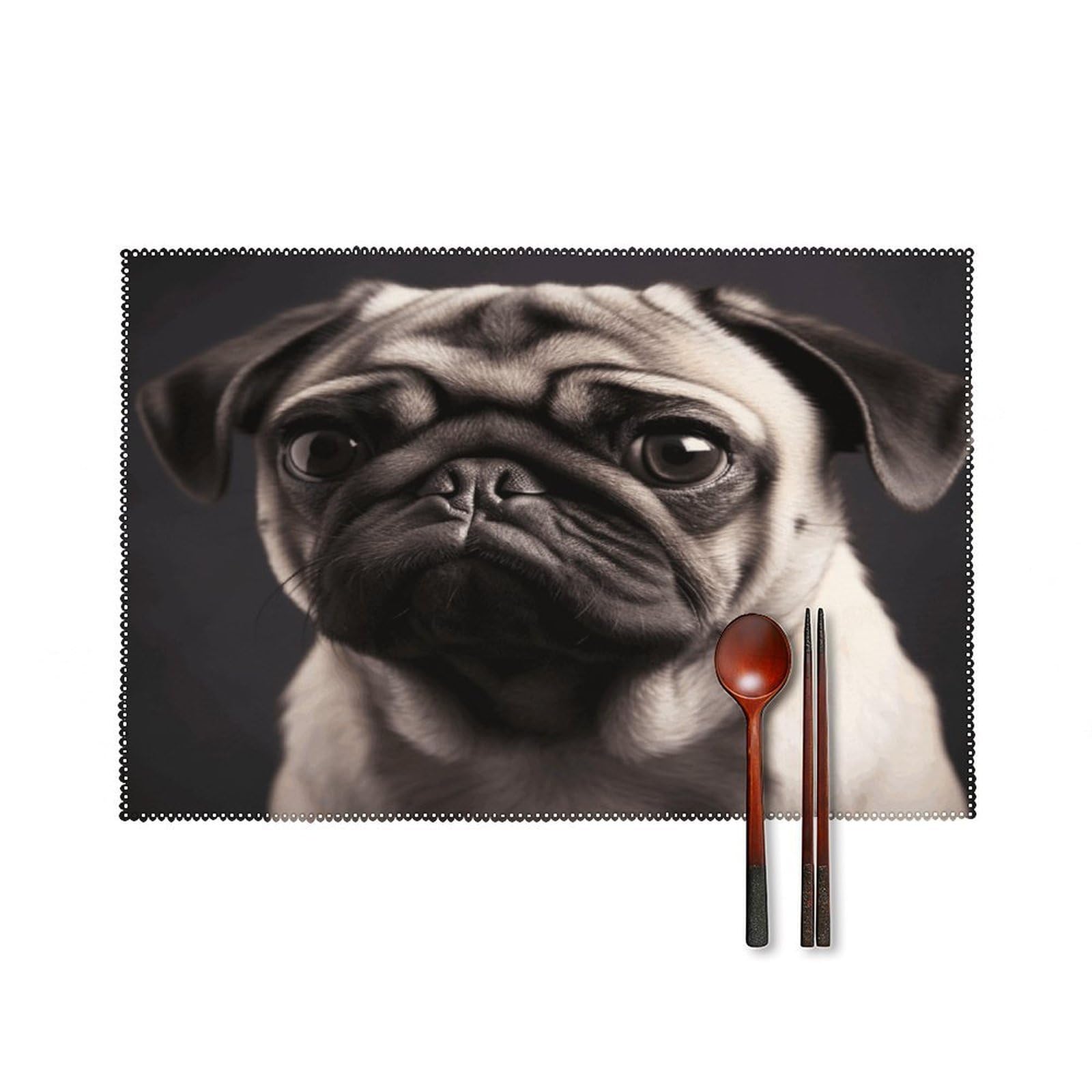 Pug Placemats Washable Canvas Place Mats Decoration Placemat for Dining Table Easy to Clean Tables Mat Set of 6 for Kitchen Dining Room Coffee Table