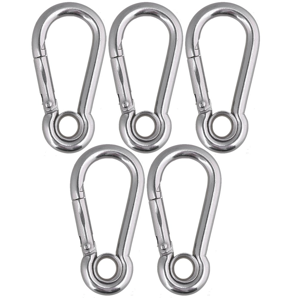 M5 304 Stainless Steel Carabiner Spring Hook Eyelet for Outdoor Sports Pack of 5