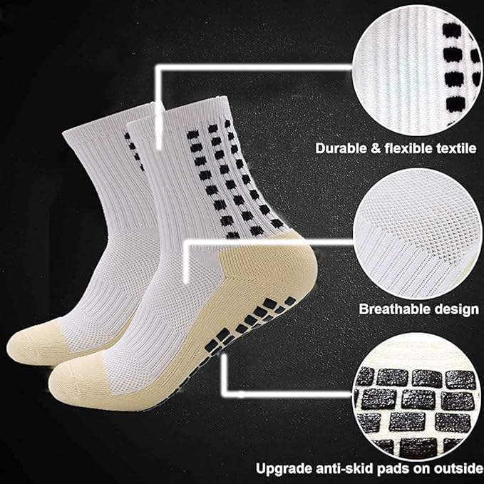 KRYLAR Pack of 2 Pairs High-Performance Grip Sports Socks for Men & Women | Crew Length Anti-Slip Rubber Grip Sole | Cushioned Athletic Socks for Football, Workout, Jogging, Gym, Running & Training 4
