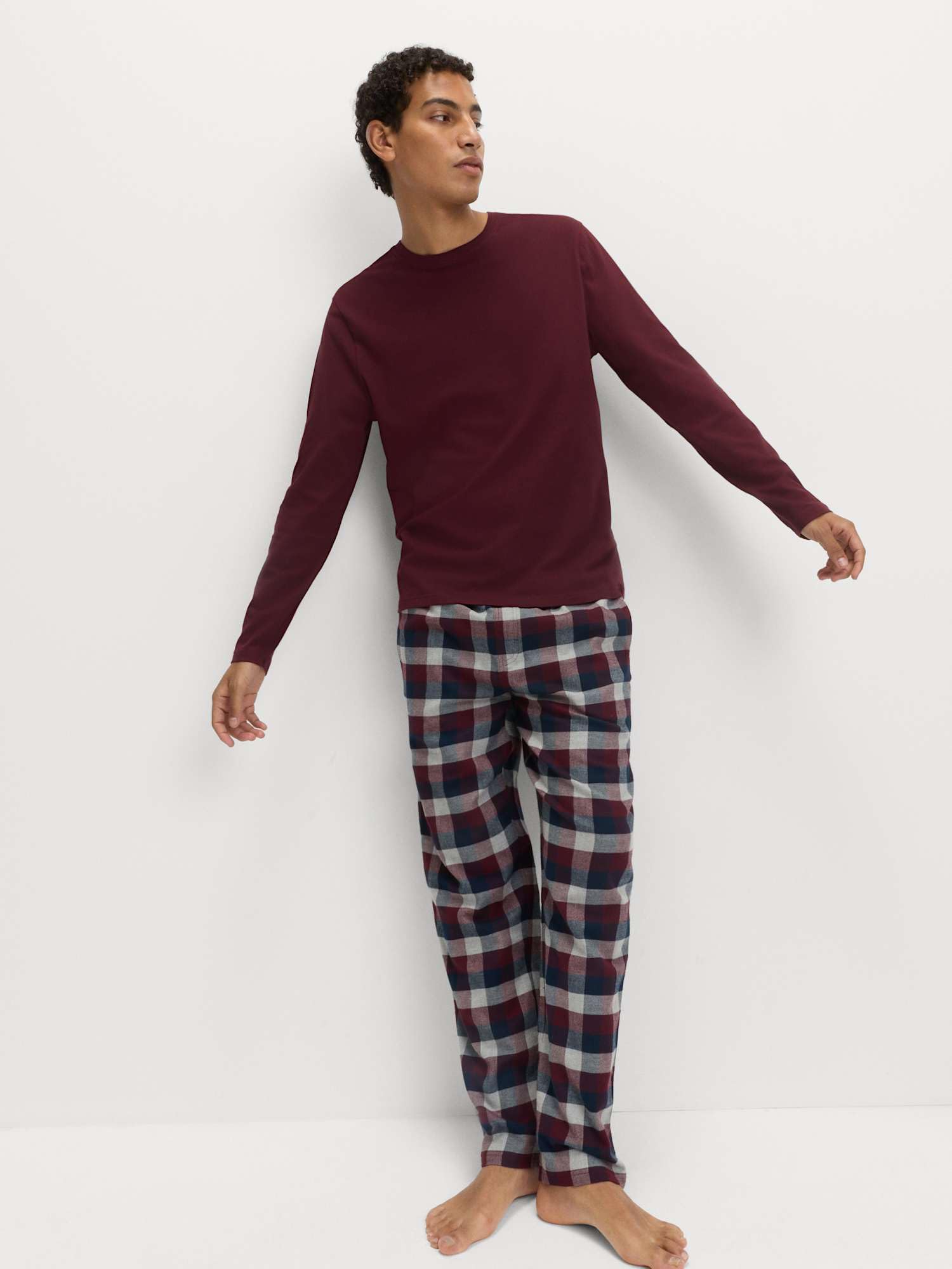 Marks & Spencer Conjunto de Pijama de Algodón Afelpado para Hombre, Ajuste Normal, Cintura con Cordón, con Bolsillos