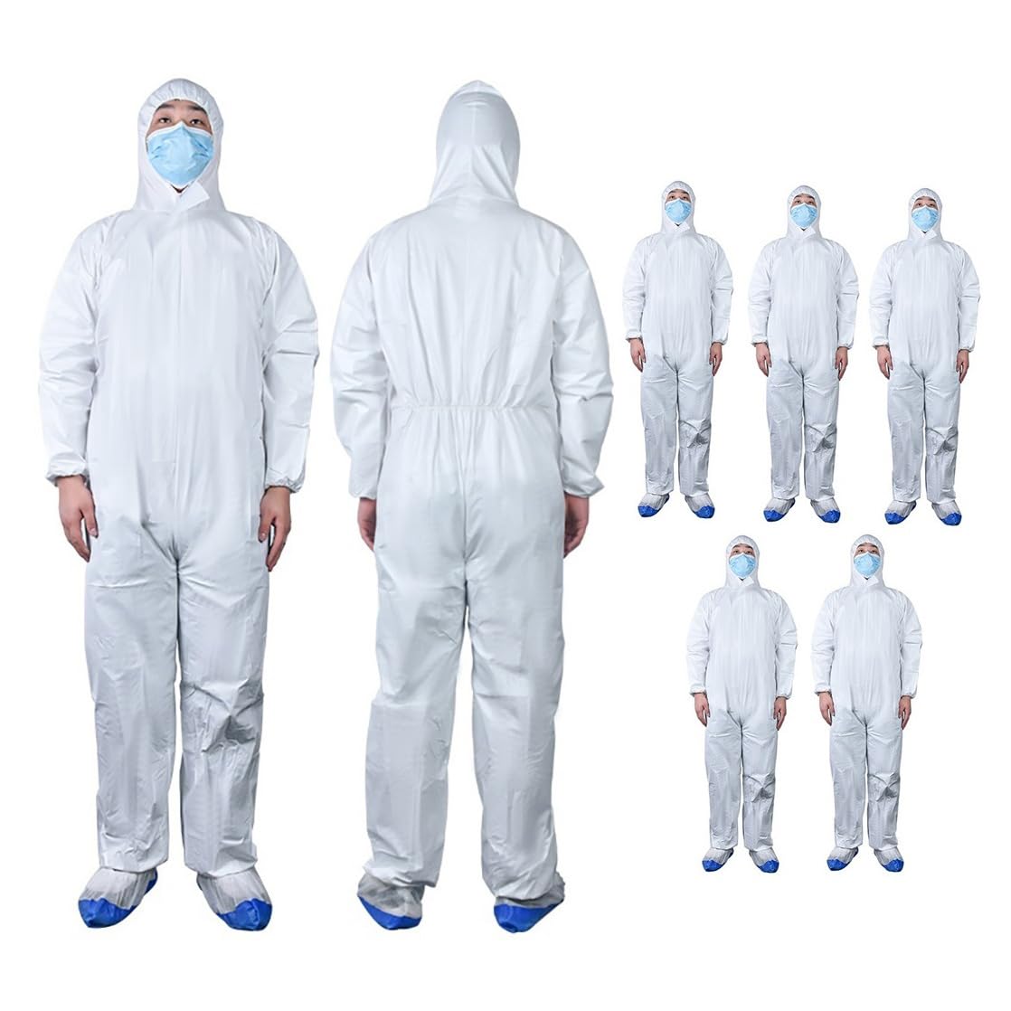 Einweg-Arbeitsanzüge,Körper Anzug Set,Schutzanzug Mit Kapuze,Laboroveralls Kittel,Maleranzug,Arbeits-Coverall-gegen Chemikalien & Partikel,Unisex,Staubdicht,Wasserdicht-5pcs 50g||175cm