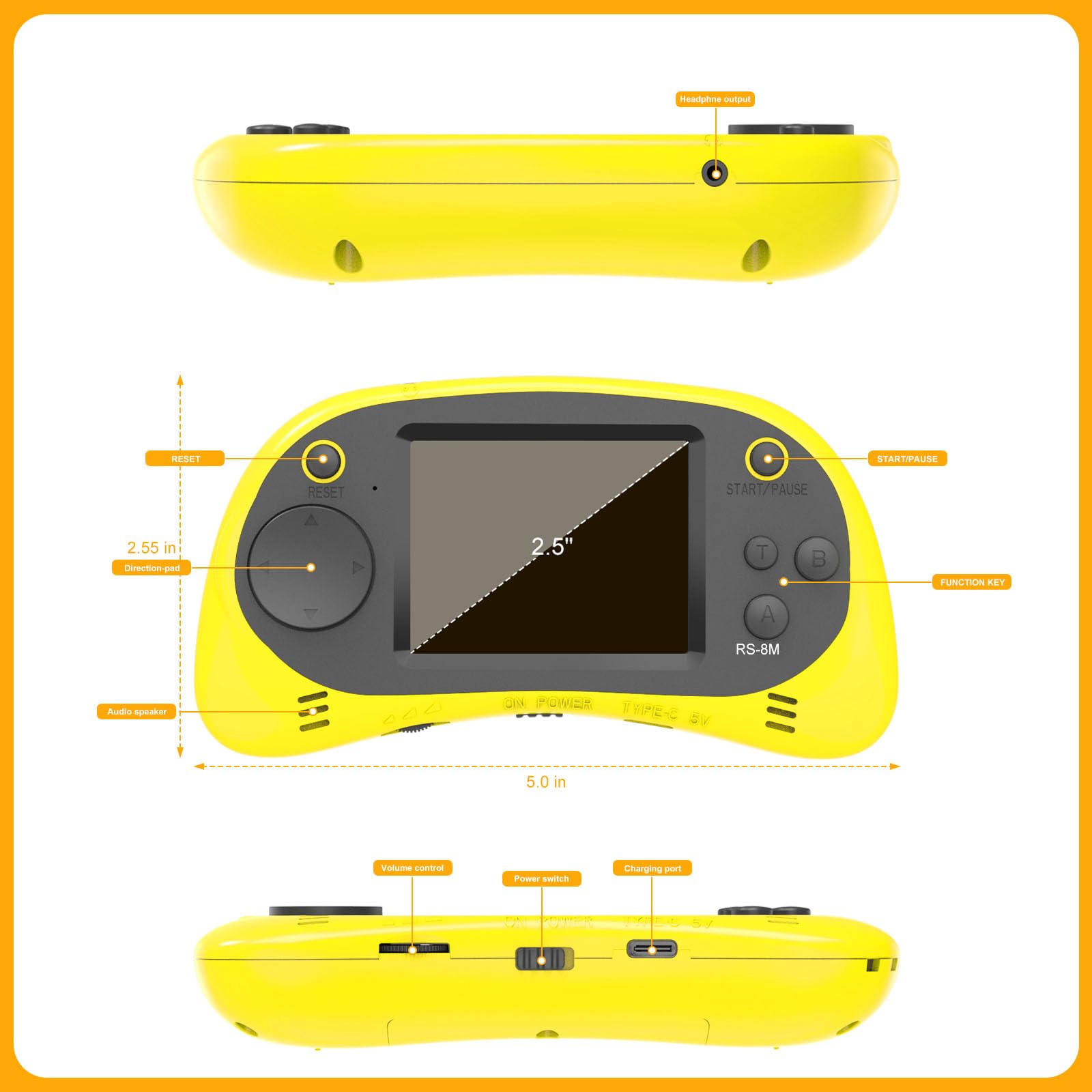 Kids Handheld Games 16 Bit Retro Video Games with 220 HD Electronic Games - 2.5'' LCD Portable Travel Games Gifts for Boys Girls Ages 4-12