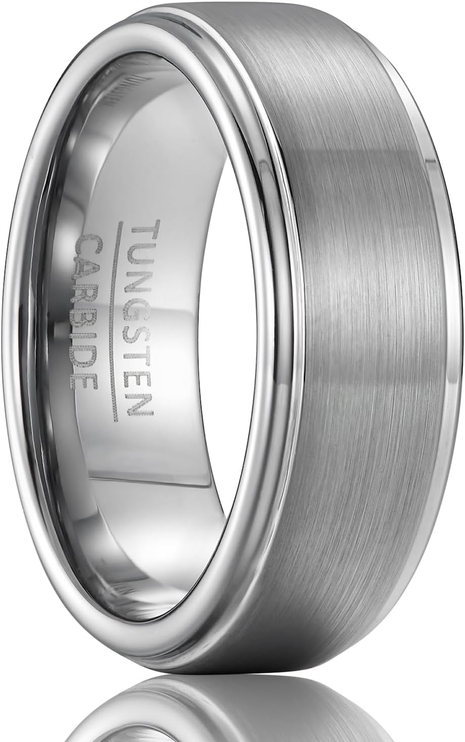 Tungsten Wedding Band, 8mm Wide Brushed Center with Polished Edges, Comfort Fit Ring for Men and Women