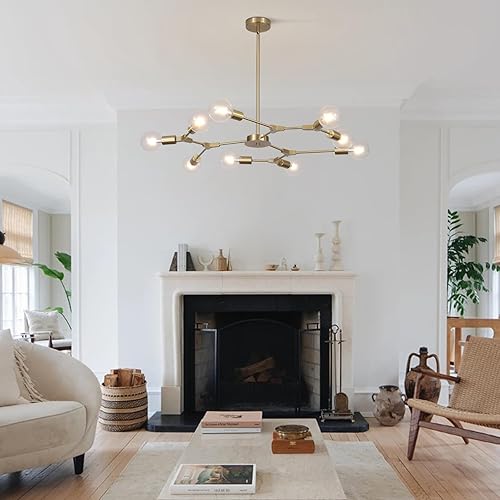 Miniatura 6 de KCO Lighting Modern Sputnik - Lámpara colgante de latón cepillado, lámpara industrial empotrada, lámpara colgante ajustable para sala de estar