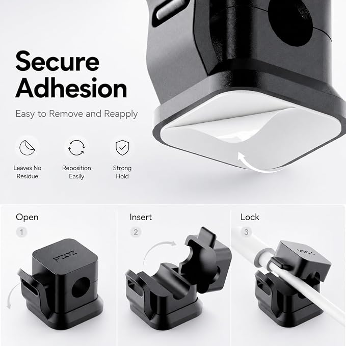 PZOZ Clips para Cables, Paquete de 6 Unidades, Organizador Adhesivo con Cierre de Seguridad para Cables de Carga | Mantiene los cables al alcance y evita que se deslicen, para mantener escritorios organizados miniatura 5