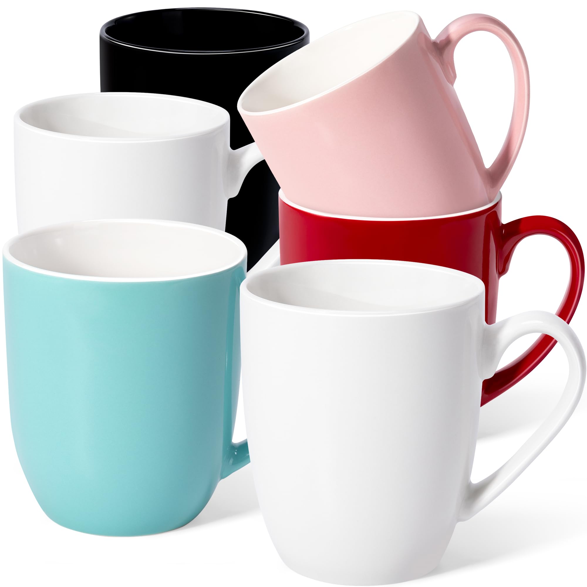 16 oz Large Coffee Mugs Set of 6 Ceramic Coffee Mug White Coffee Cups Tea Cups Idea Gift for Women Men House Warming Gifts New Home Office, White 6 Pack (Multicolor)