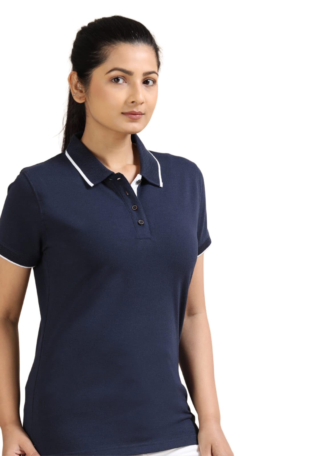 tdom Women Solid Cotton Polo T-Shirt 240+ GSM Regular Fit | Premium Soft Breathable Fabric | Classic Collar Button Placket Casual Top for Office-picture-54