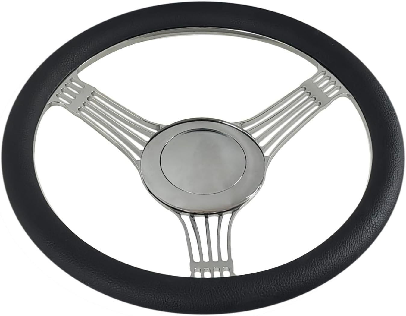 14'' Billet Black Leather Half Wrap 9 Bolts Dish Steering Wheel with Chrome Horn Button,'Banjo Style' Steering Wheel Fits Most 1967-94 GM Cars
