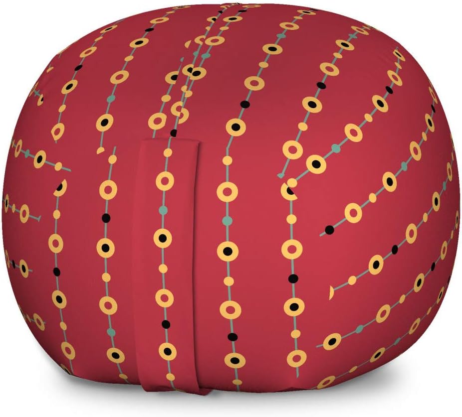 Ambesonne Cultural Storage Toy Bag Chair, Abstract Circles Shapes with Folk Beads Like Shapes on Vertical Stripes, Stuffed Animal Organizer Washable Bag, Small Size, Vermilion Multicolor