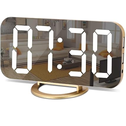 SZELAM Digital Alarm Clock,LED and Mirror Desk Clock Large Display,with Dual USB Charger Ports, 3 Levels SZELAM Digital Alarm Clock,LED and Mirror Desk Clock Large Display,with Dual USB Charger Ports, 3