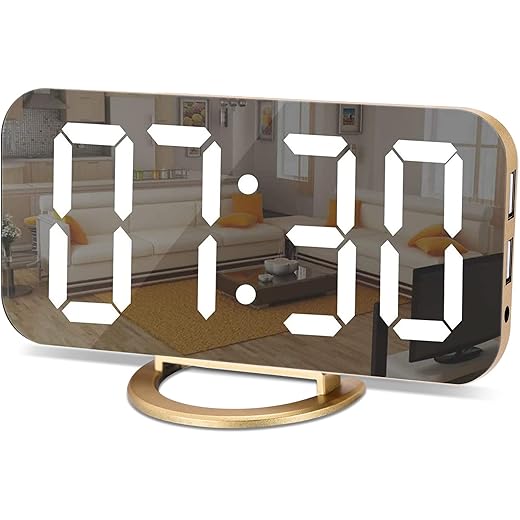 Mirrored LED Display Alarm Clock