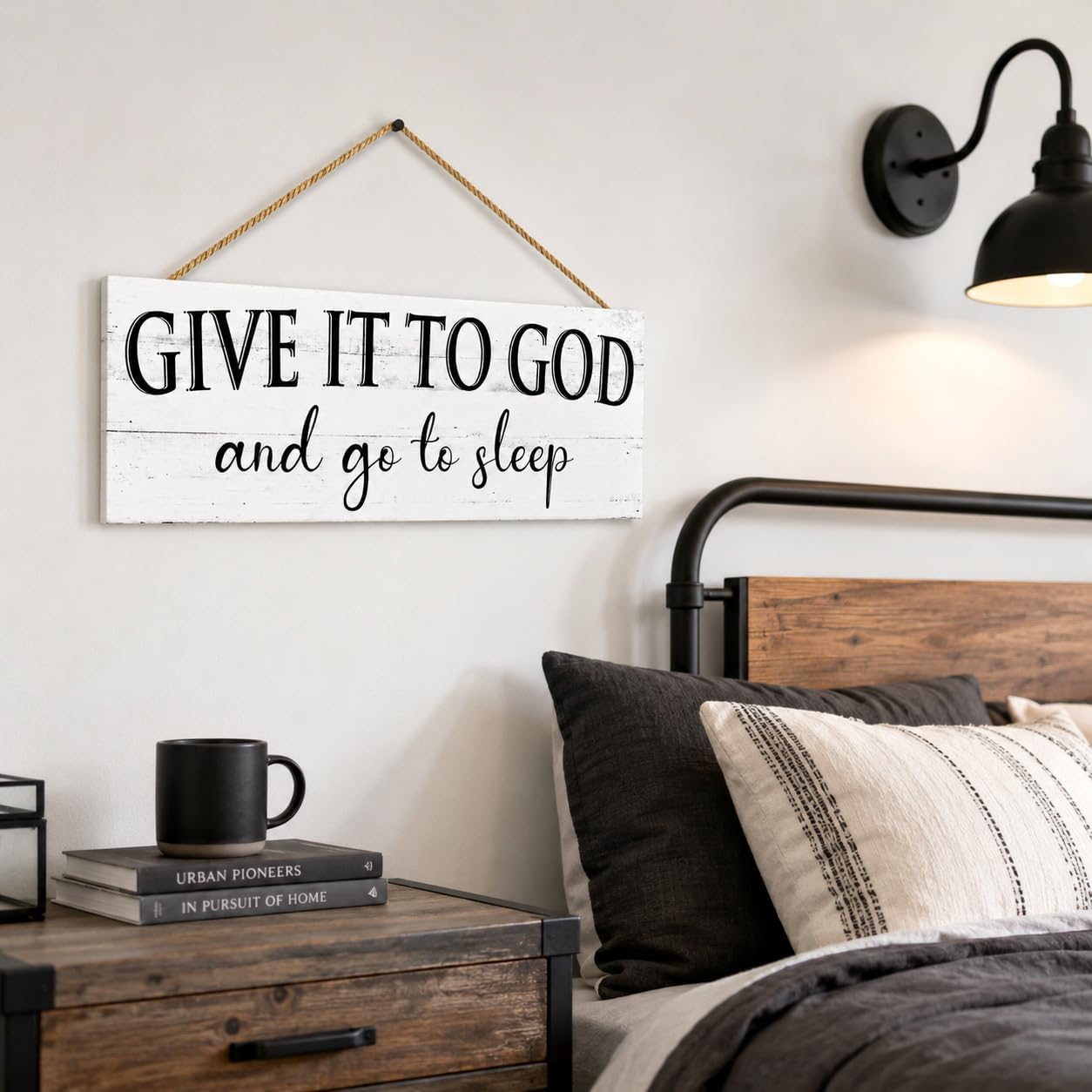 Give It to God and Go to Sleep Sign Wall Decor for Bedroom 6"x14.5" image 5